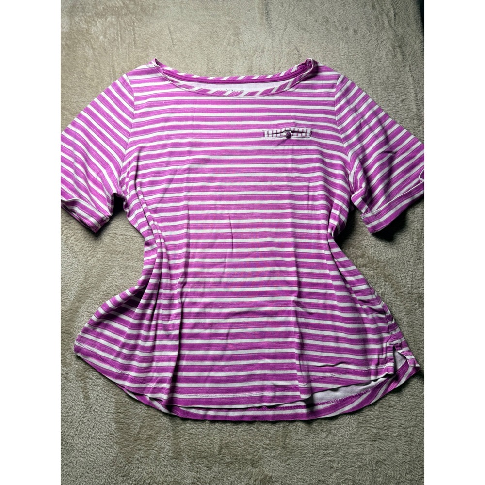 Croft‎ & Barrow Purple White Striped Short Sleeve Cotton Top Plus 1X Boat Neck
